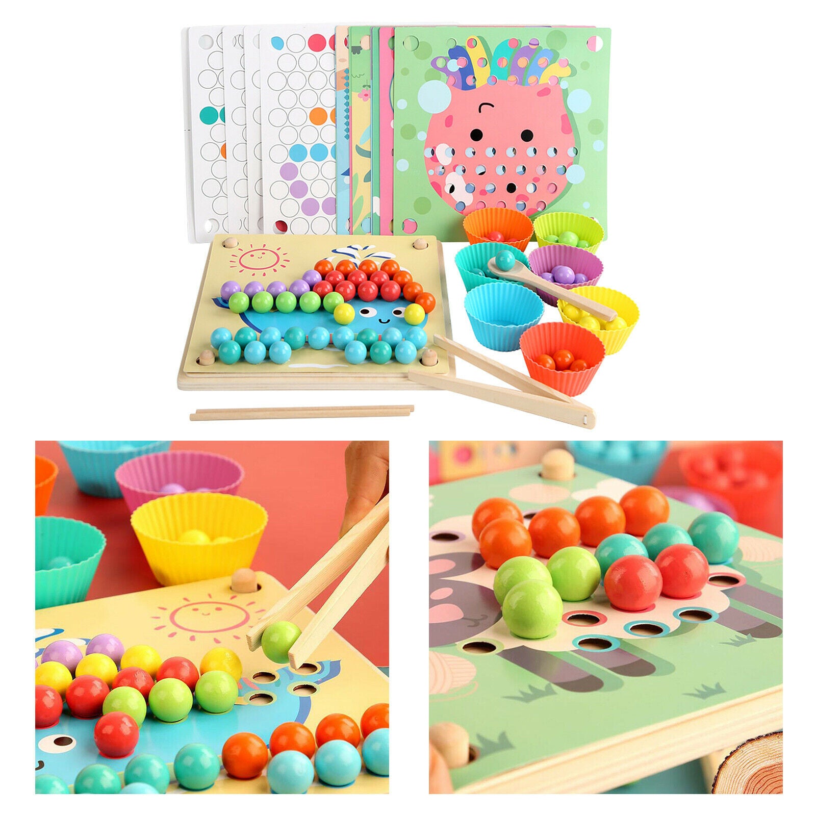 1 Set Kids Wood Clip Beads Game Go Games Montessori Memory Toys Board Games