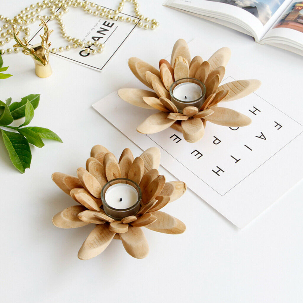 Handmade Wooden Tea Light Lotus Shape Candle Holder
