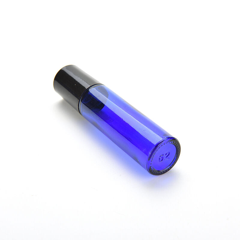 2x Glass Roll-On 10ml empty Fragrance Perfume essential Oil Bottle Blue  .l8