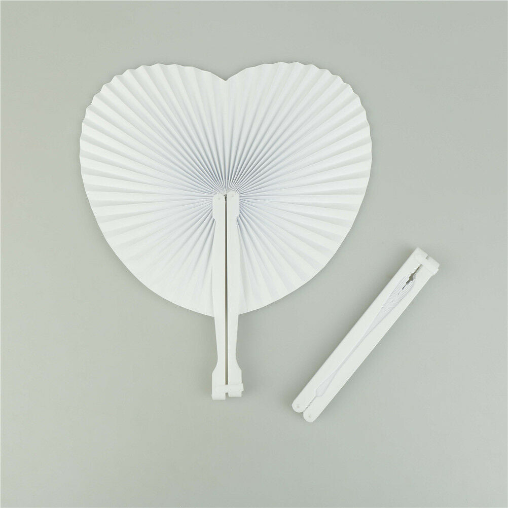5pcs wedding white heart shaped diy painting paper fan hand held folding fans IE