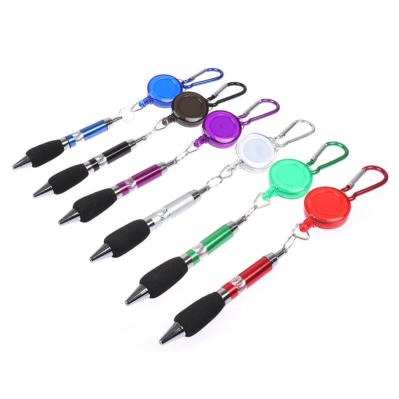 Retractable Badge Reel Ballpoint Pen Belt Clip Key chain with Carabiner _.l8