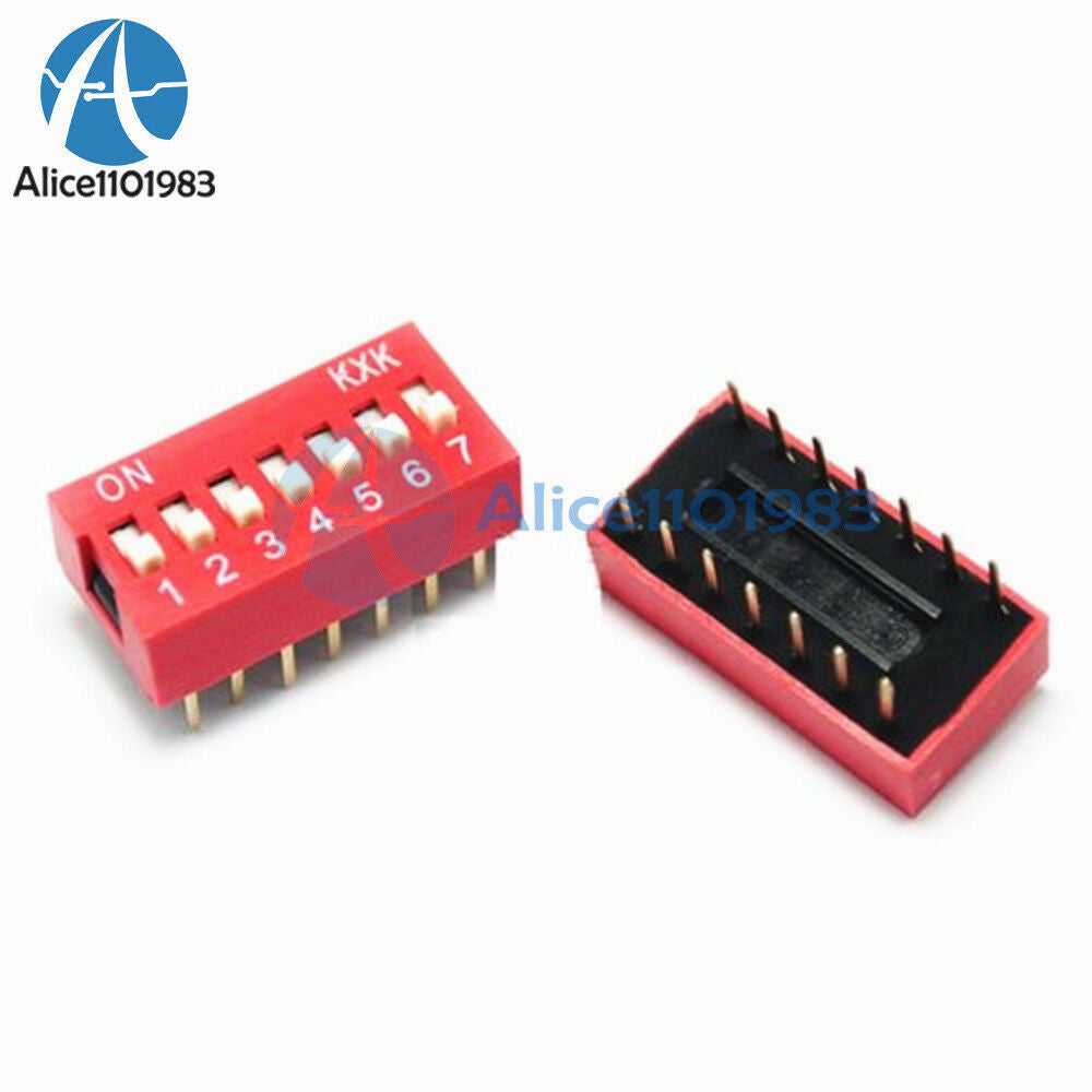 5PCS Red 2.54mm Pitch 7-Bit 7-Positions Way Slide Type DIP Switch Module