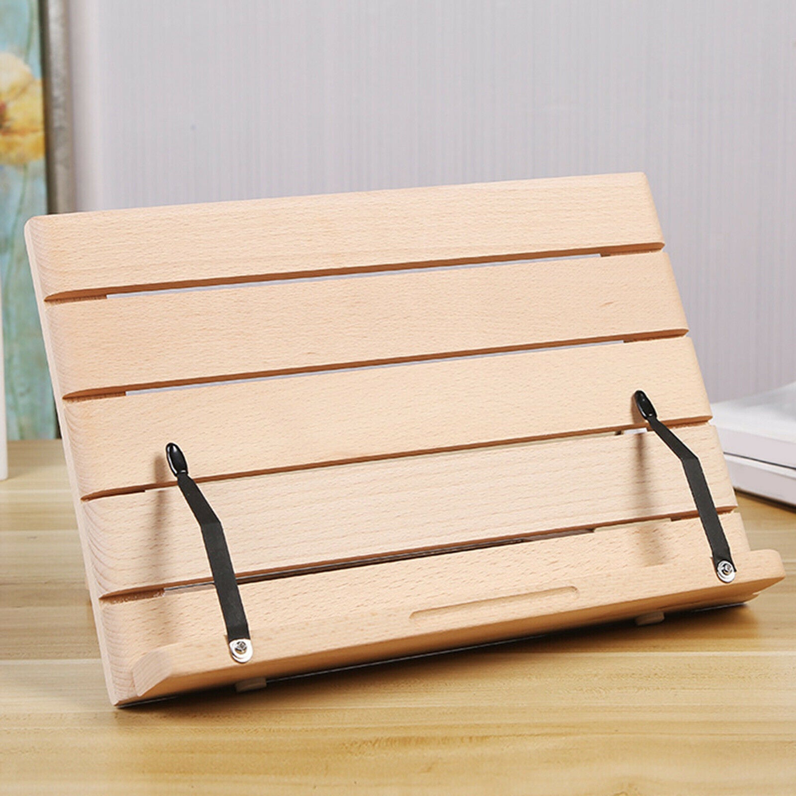 Folding Beech Book Stand Holder PC Magazines Textbooks Desk Table Easel