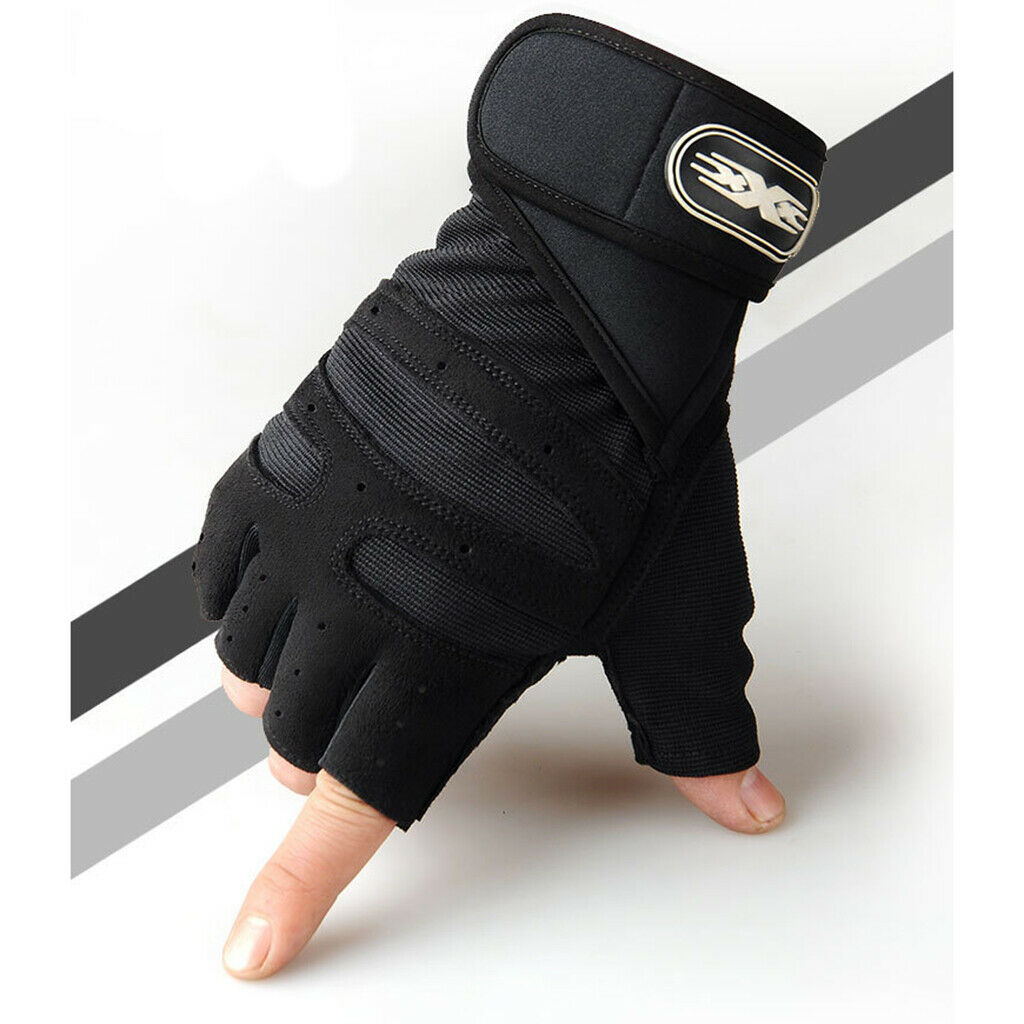 Mens Outdoor Half Finger Gloves  Breathable Gloves for Hiking Cycling - Black L