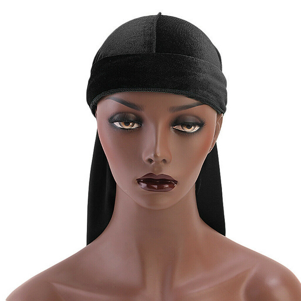 2Pack Unisex Fashion Velvet Bandana Hat Long-Tail Muslim Headwrap Chemo Hat
