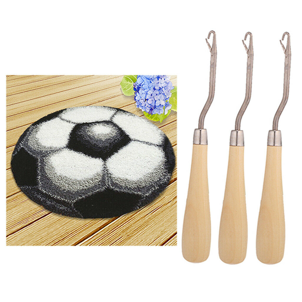 Football Lock Hook Carpet Kit Craft Cushion + 3 Pieces Wooden Lock Hooks