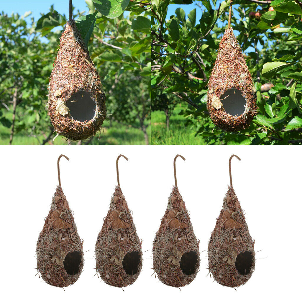 4 x Hanging Handwoven Bird Nest Parrot Hatching Breeding Nest Pet Grass Cave