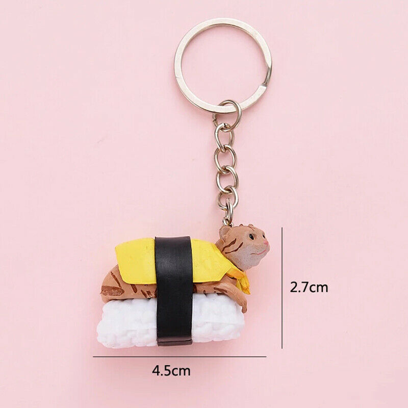 Cute Cartooon  Cat and Sushi Keychain Car Auto Keyring Metal Keychain Key R NC