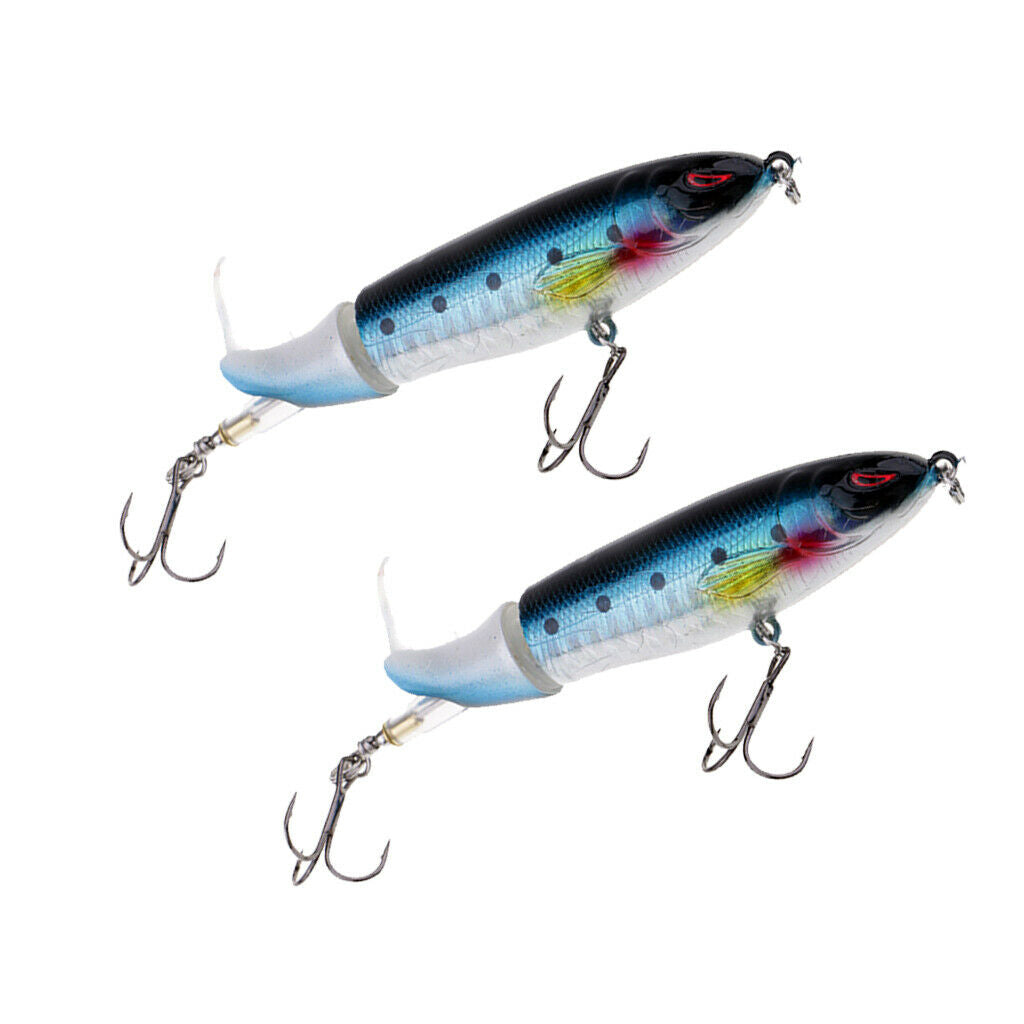 2Pcs Blue Popper Lures, Lifelike Topwater Fishing Lure Crankbaits with Plastic