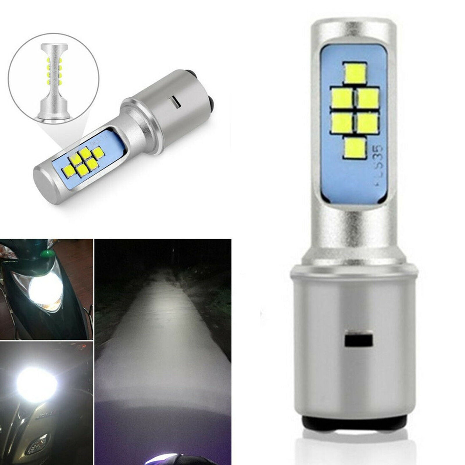 8W Scooter BA20D 12SMD LED Hi/Lo Beam Moped ATV Motorcycle Headlight Fog Bulb