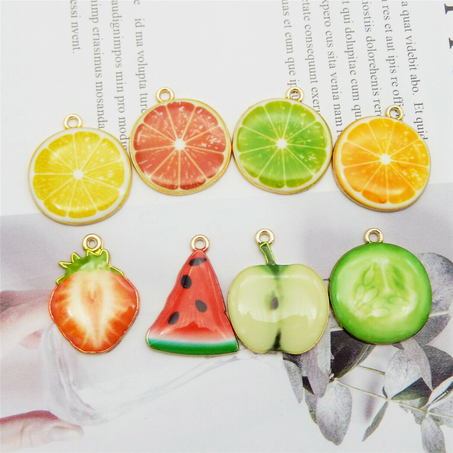 16 Mix Enamel Plated Fruit Slice Alloy Charm Pendant Dangle DIY Jewelry Crafts