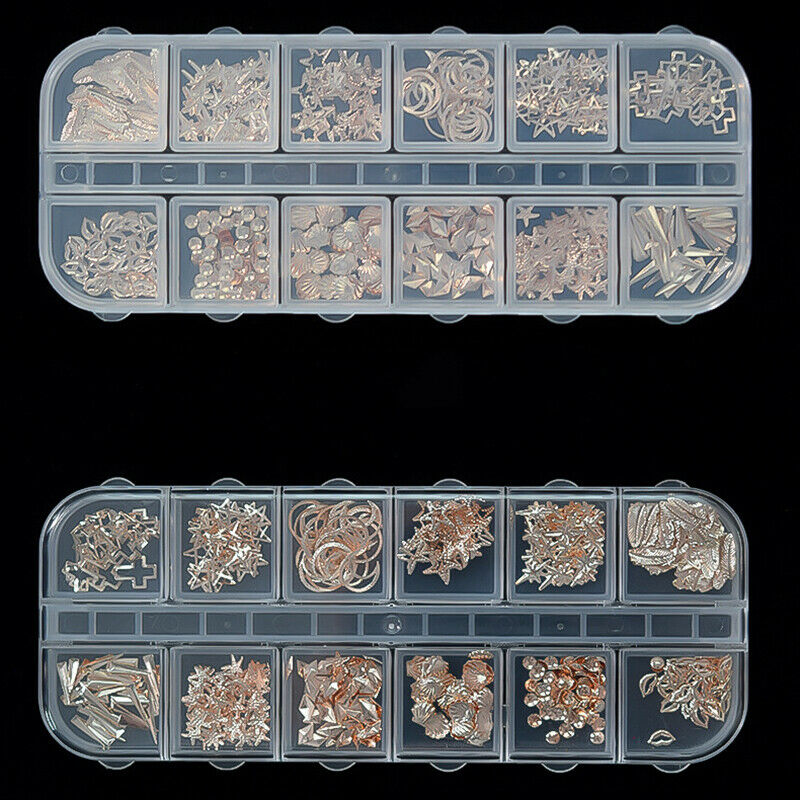 12 Cells Clear Plastic Nail Art Decor Storage Case Container Gems Jewelry Bo DF