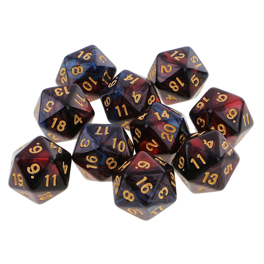 Set of 10 D20 Multi Side Dices for Board Game Toys DND Game Math Teaching