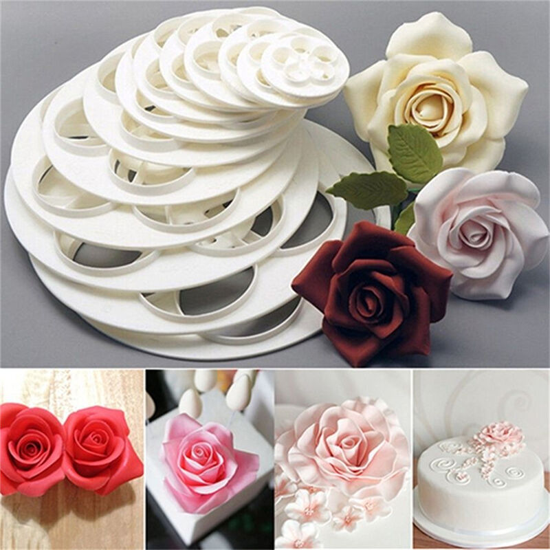 6x Fondant Cake Sugar Craft Decor Cookie Rose Flower Mold Gum Paste Cutte.l8