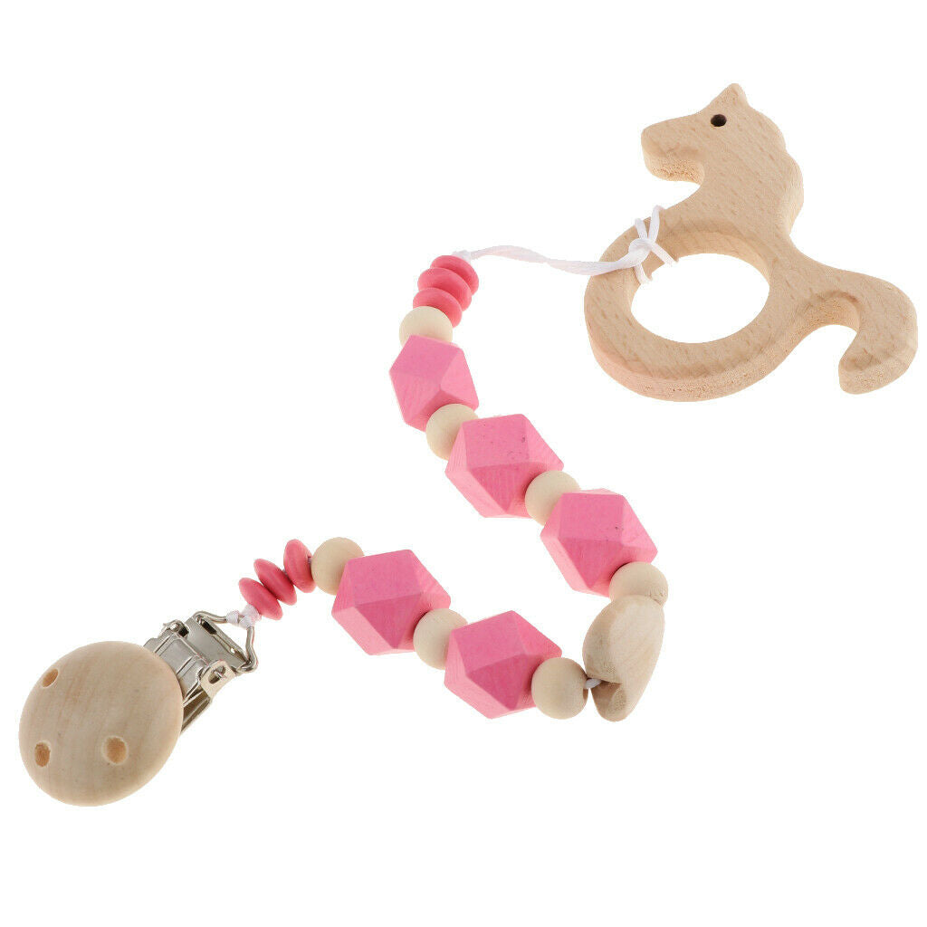 Baby Kids Color Wooden Children'S Cartoon Nipple Holder  Red Unicorn