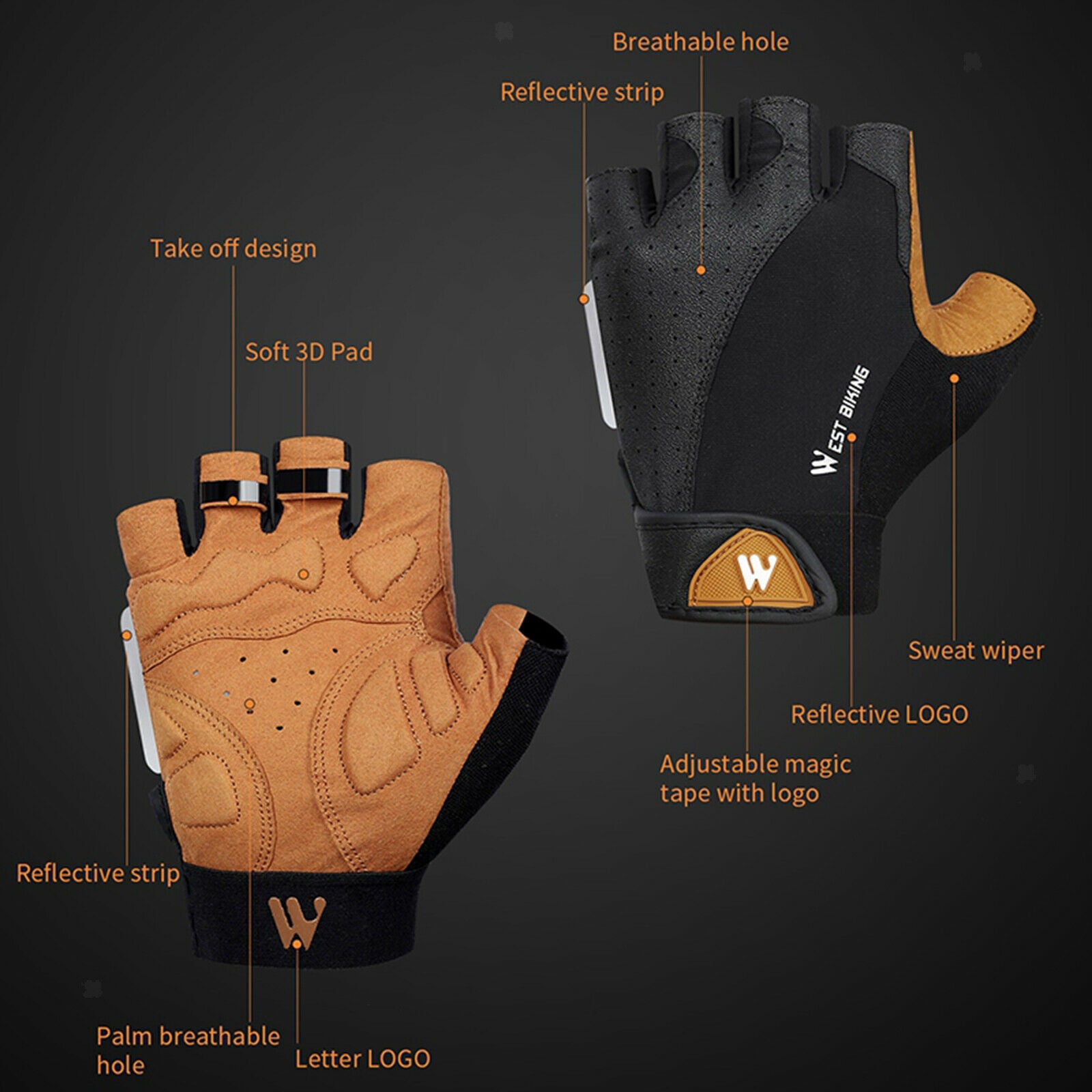 Sports Cycling Gloves Bike Bicycle Half Finger MTB Gloves 19x11cm