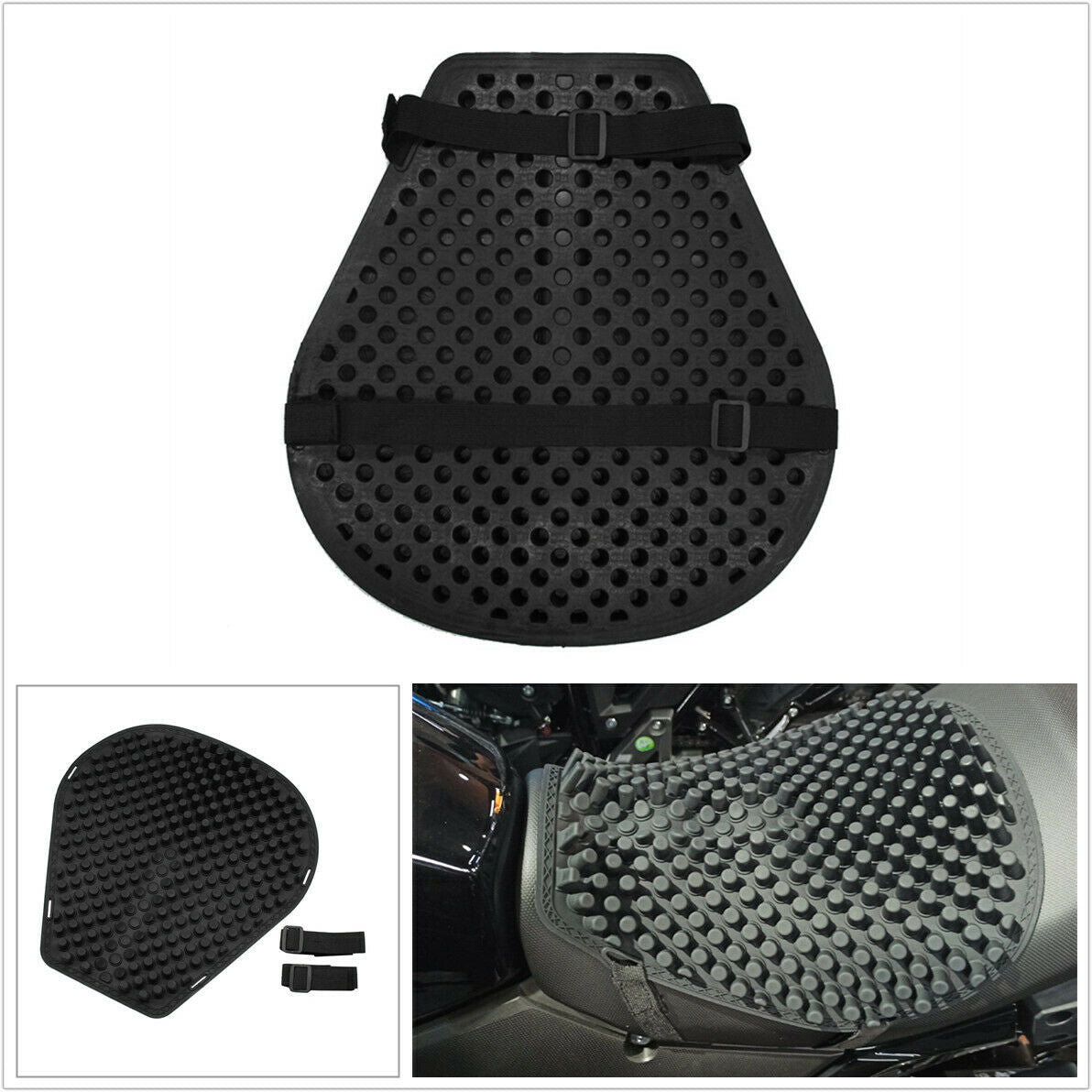 Motorcycle Silicone Seat Cushion Breathable Pressure Relief Ride Seat Pad Black
