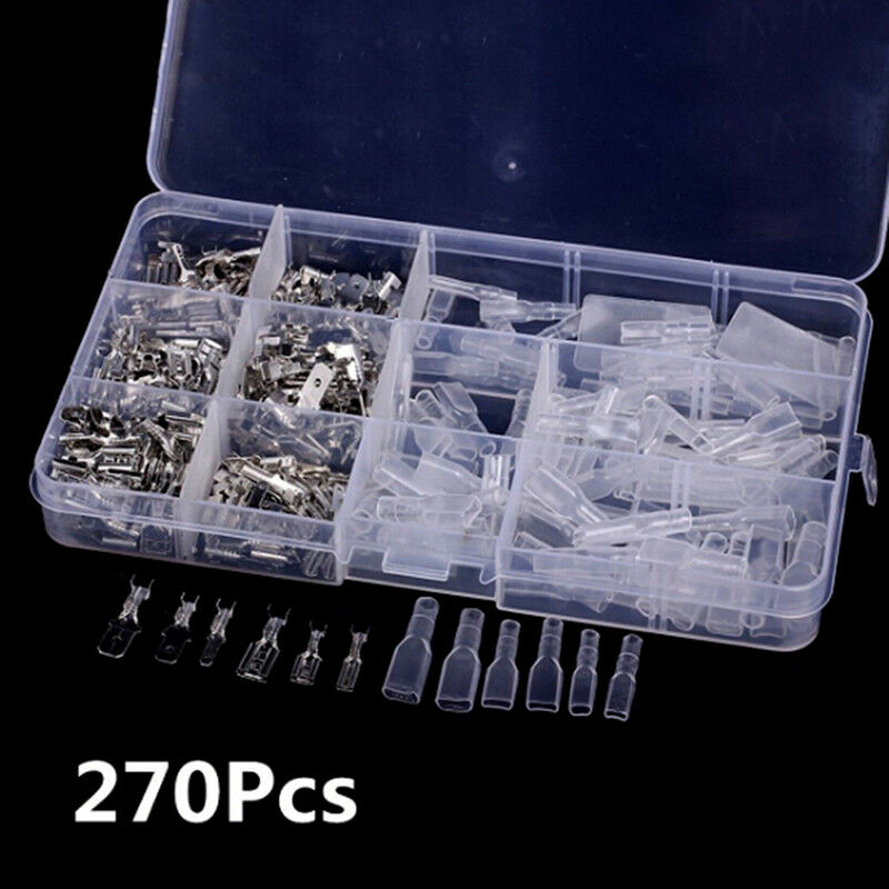 270PCS Female & Male Cable Lugs Car Electrical Wire Terminals Crimp Connectors