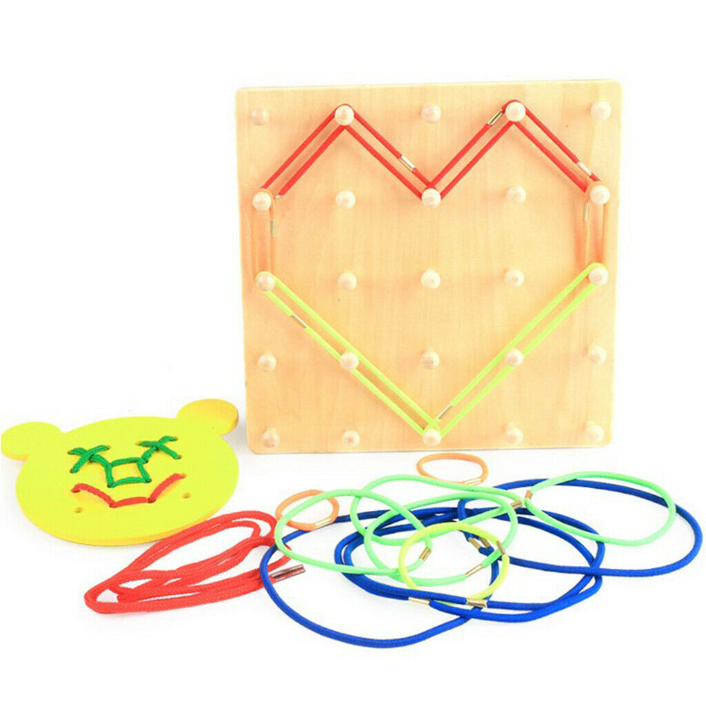 Wooden Geoboard & Lacing Board Set, Kids Montessori Geometric Learning Toys Gift