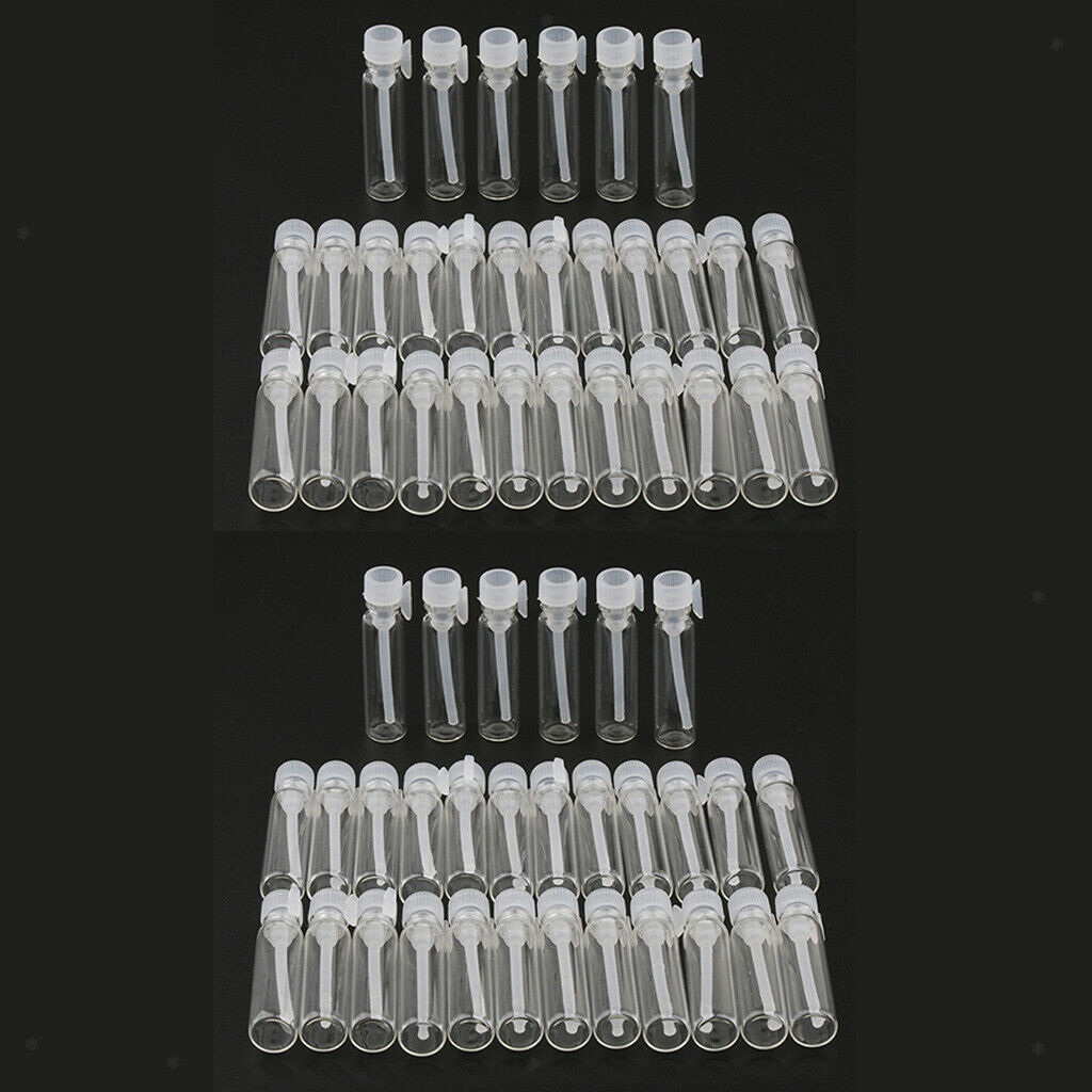 60x 1ml Mini Clear Glass Bottle Jar Containers Sample Vials Perfume Liquids