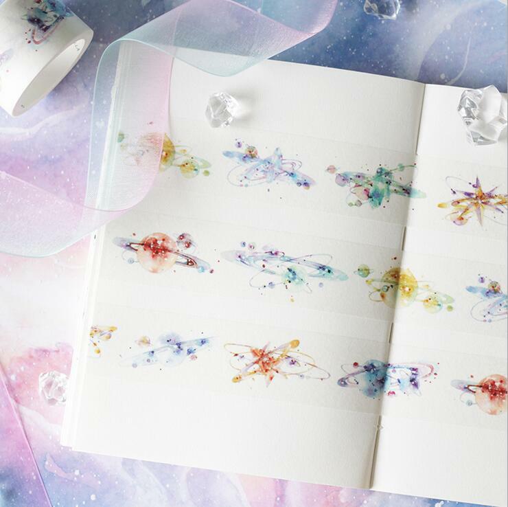 Special ink Adhesive Tape Planet Galaxy Paper Tape Scrapbooking Stickers 25mm