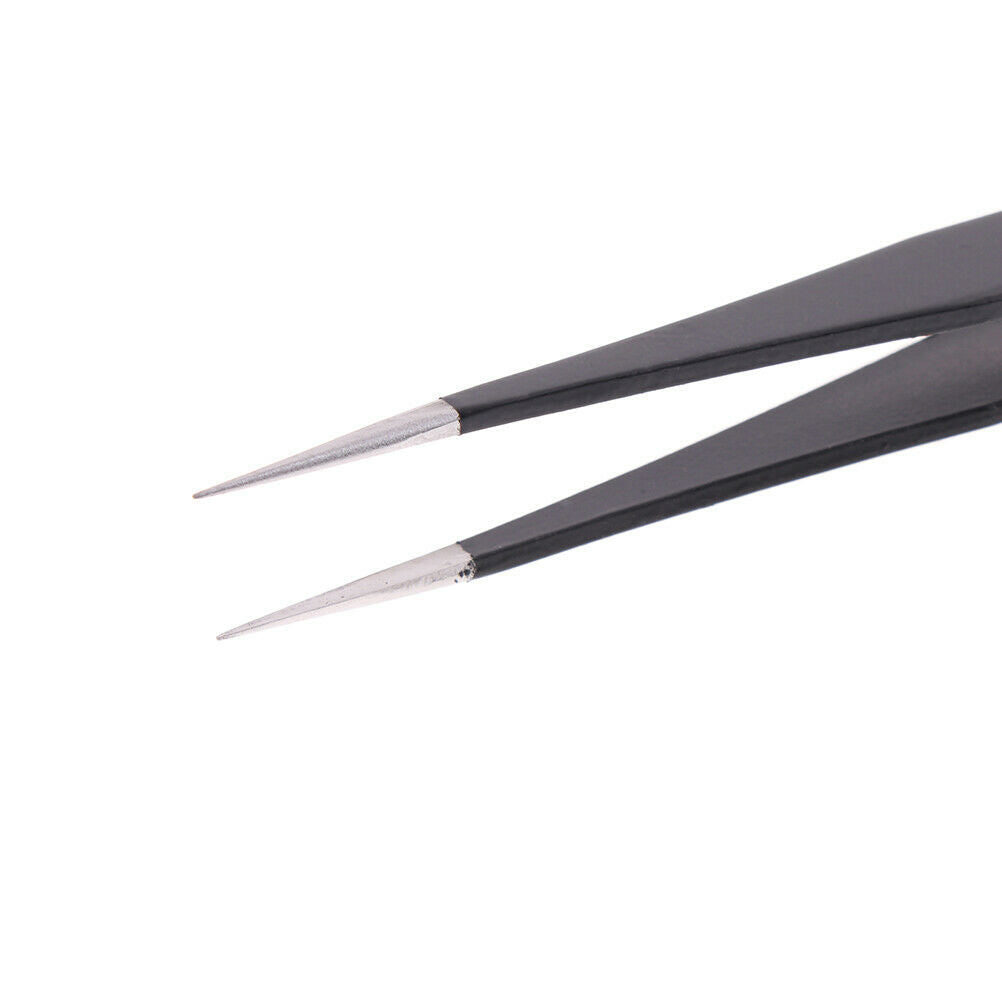 9Pcs Stainless Steel Precision Black Straight Curved Pointed Tweezers 1.5Mm Anti