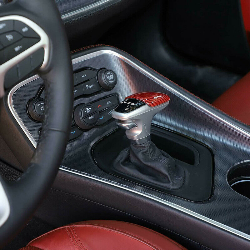 Red Carbon Fiber Gear Shift Knob Cover Trim For Dodge Challenger Charger 15-2020