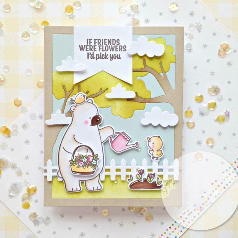 Cute Bear Seal Stamp with Cutting Dies Stencil Set DIY Scrapbooking Embossing