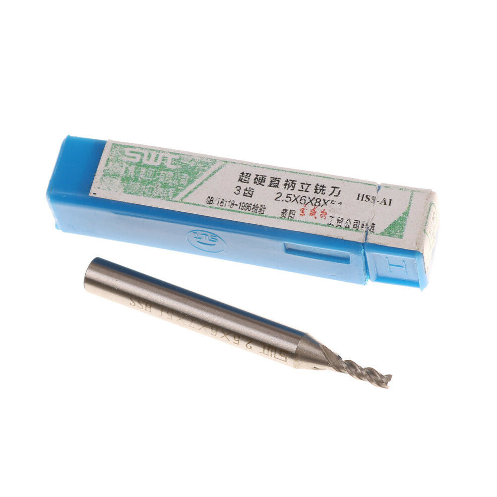 2.5*6*8*52 mm 3 Flute HSS CNC End Mill Cutter Straight Shank Bit Extende.l8