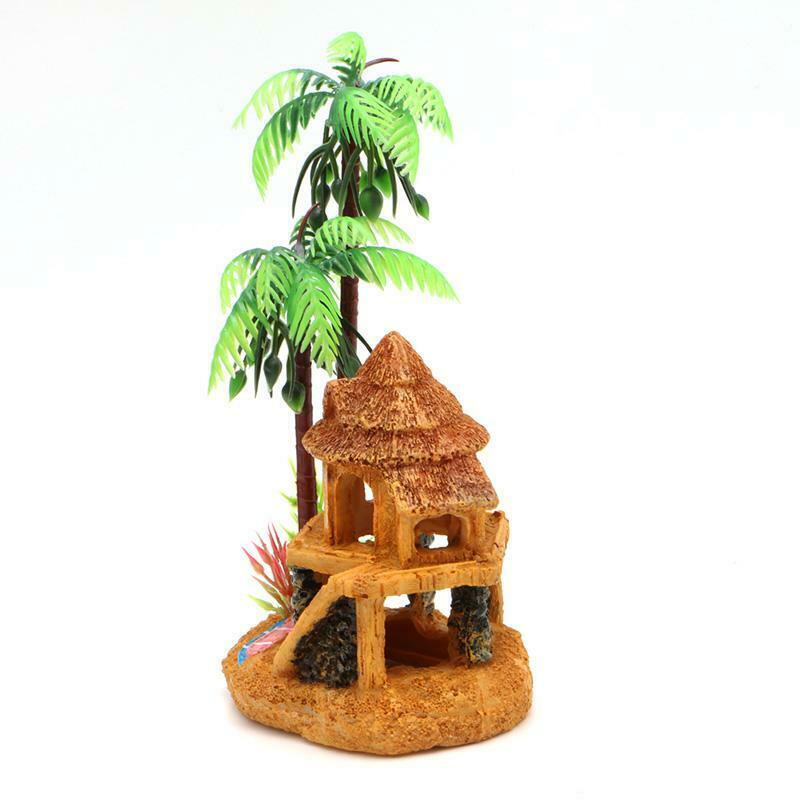 Aquarium Simulation Coconut Tree Castle Fish Tank Ornaments Decor Landscape