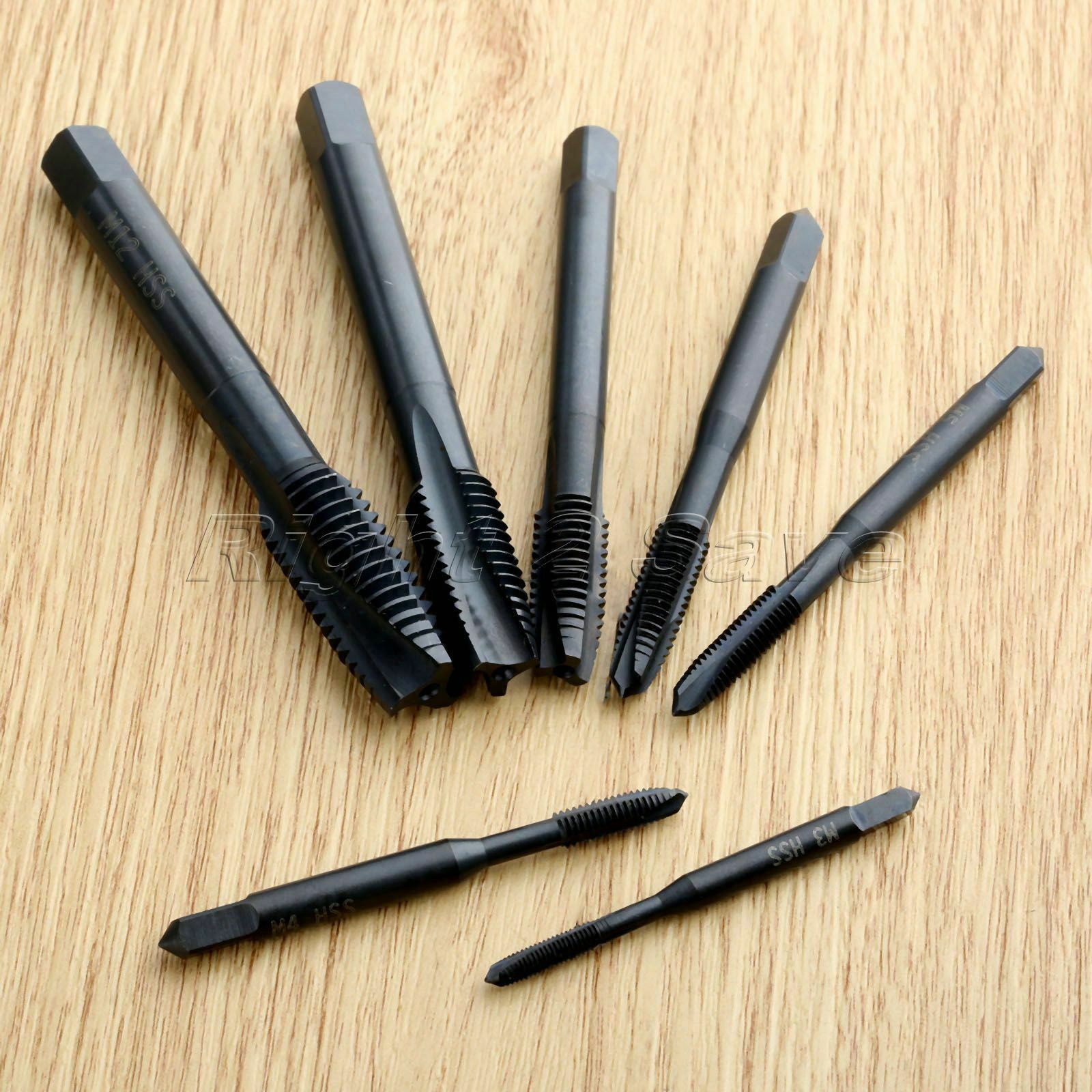 7X HSS Metric Thread Spiral Pointed Taps Tapping Metalworking Drill Bits M3-M12
