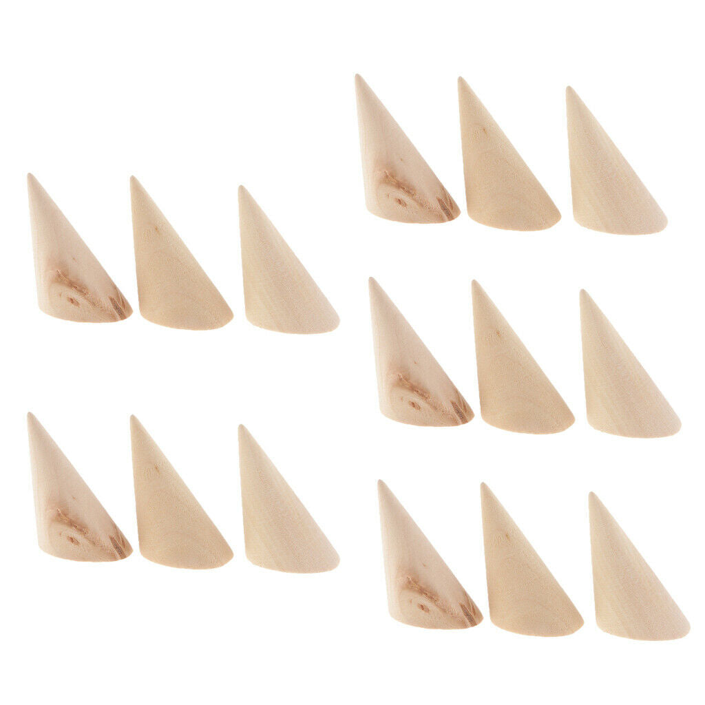 15Pcs Unfinished Wood Jewelry Display Finger Ring Stand Holder DIY Showcase