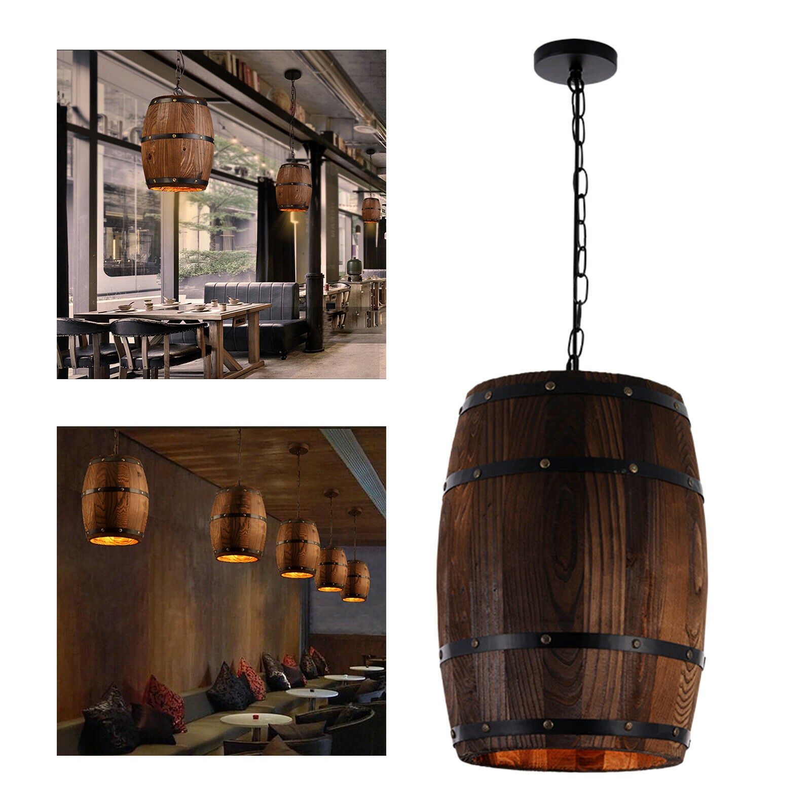 Wooden Lamp Shade Bar Dining Room Barrel Shape Ceiling Lamp Cover Removable