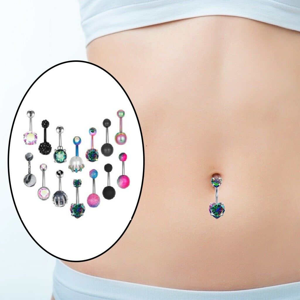 14 Pieces Belly Button Rings Navel Ring Barbell for Women Girls 14G 10mm