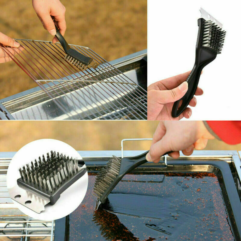 Barbeque BBQ Grill Brush Brass Bristles & Scraper Tool Long Handle Cooking Newly