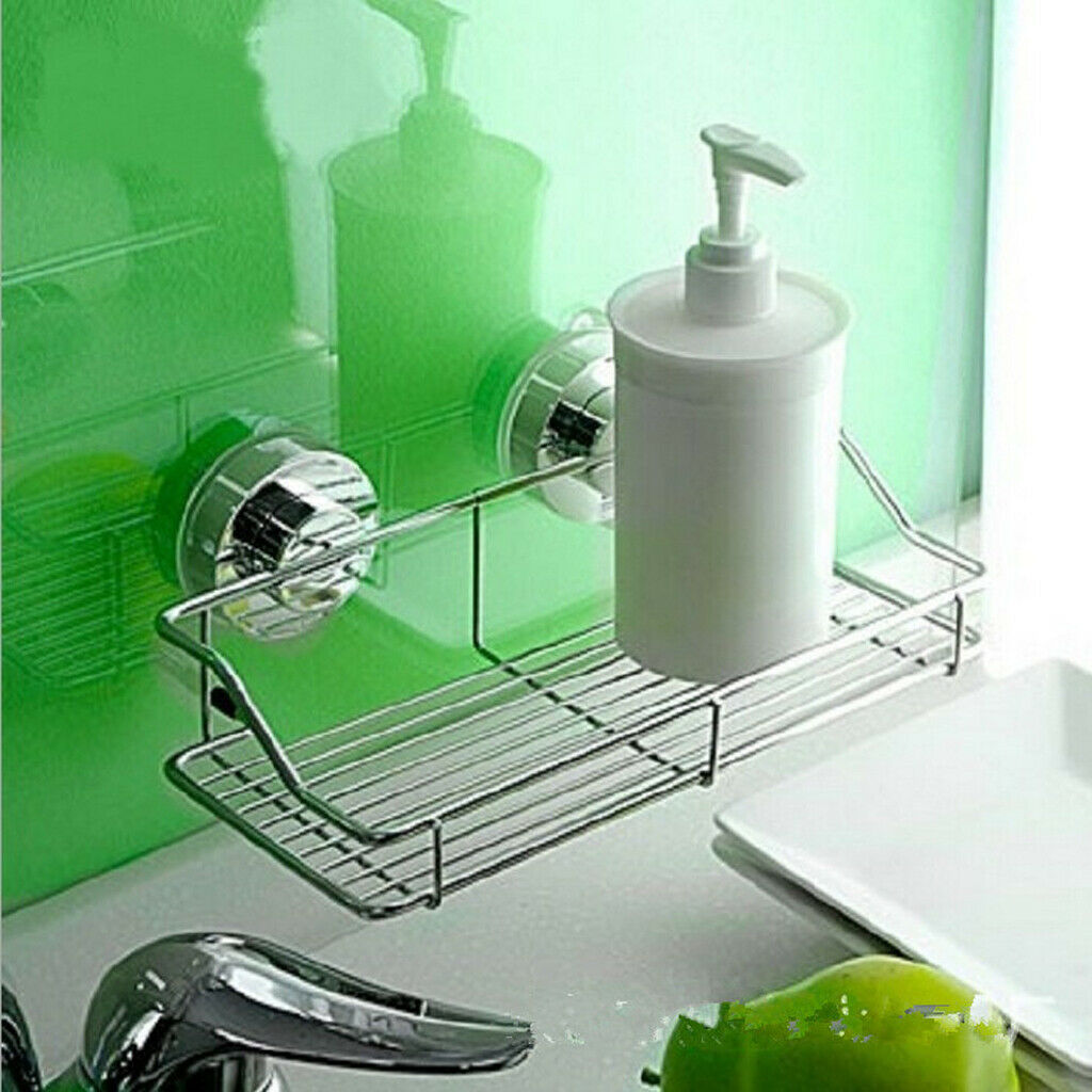 Stainless Steel Kitchen Bathroom Shower Shelf Storage Suction Basket Rack