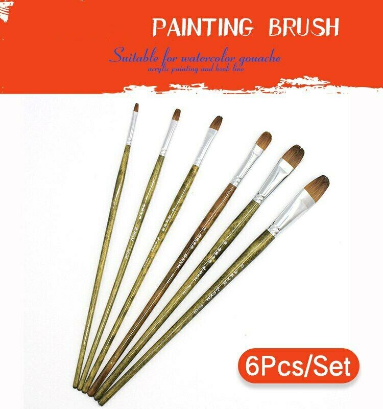 6pcs Weasel Hair Filbert Artist Brush Oil Paint Art Supplies for painting set