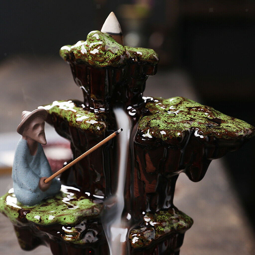 Backflow Incense Holder Ornament + 20 Cones for Home Bedroom Living Room
