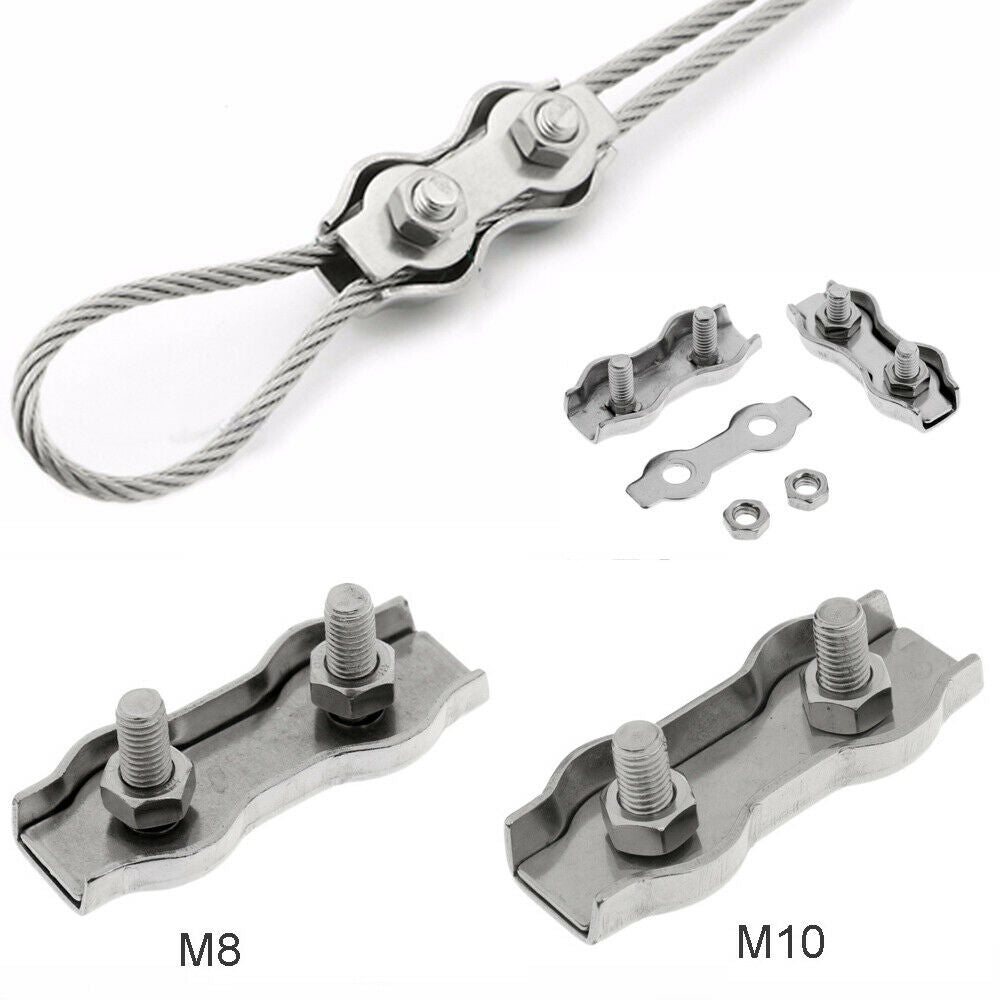 304 Stainless Steel Duplex Wire Clip 2-Post Bolt Rope Cable Clamp M8