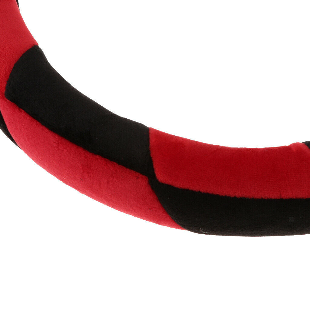Universal Car Plush Steering Wheel Cover Anti-slip Warm For Winter Black&Red