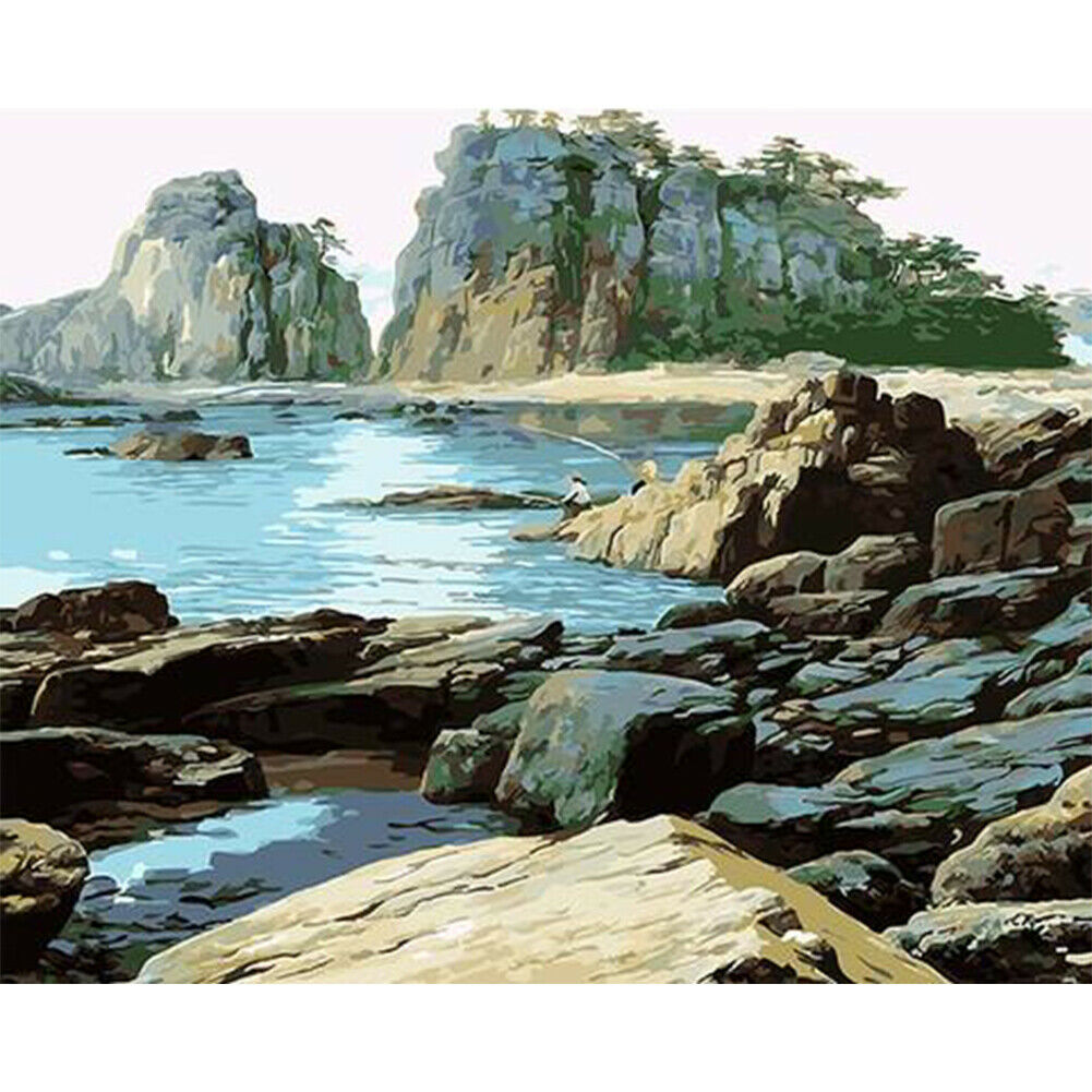 Sea Fishing DIY Painting By Numbers Kit Oil Art Canvas Picture Frameless @