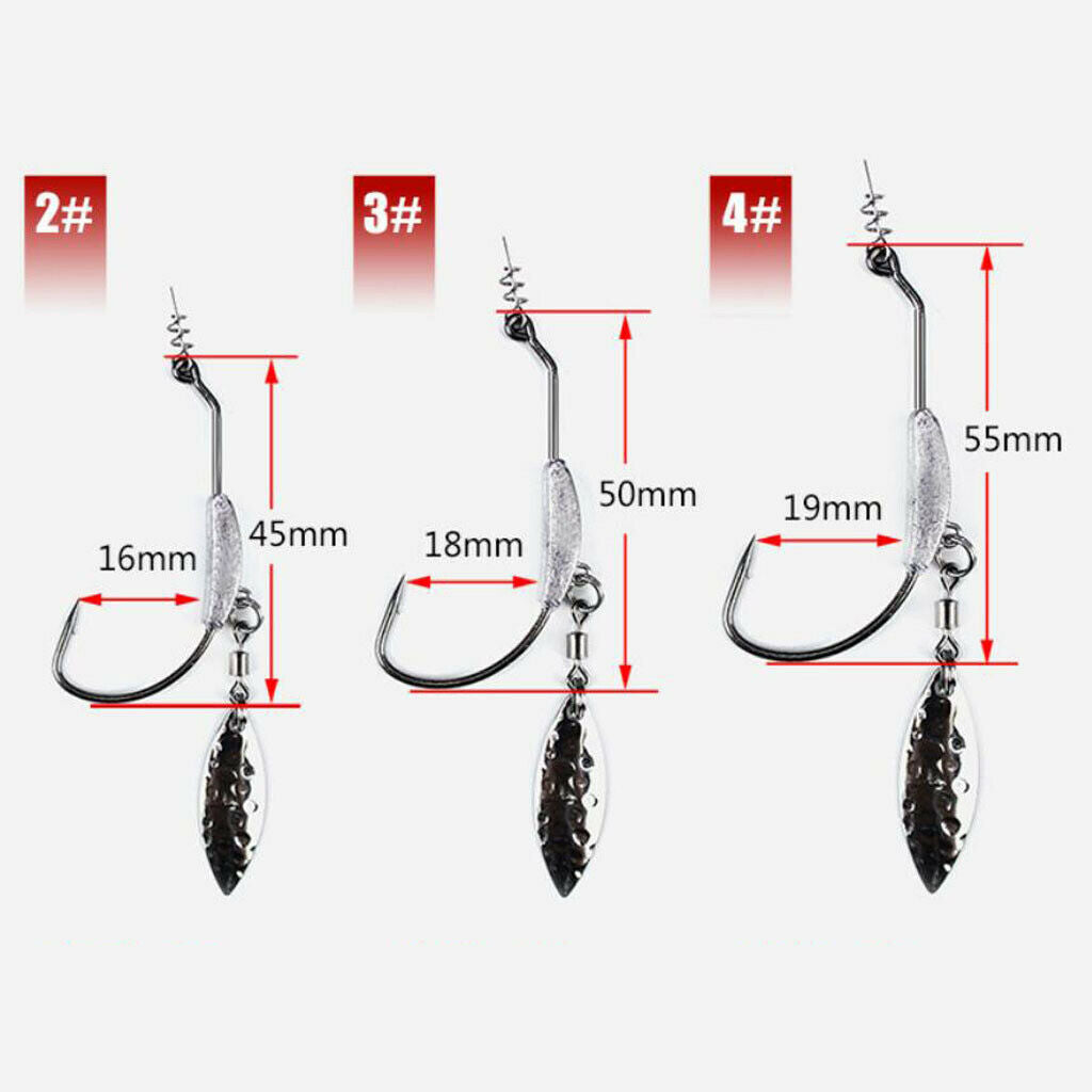 6PCS Flashy Swimmer Hooks W/ Centering-Pin Spring & Lead & Spoon for Swimbaits