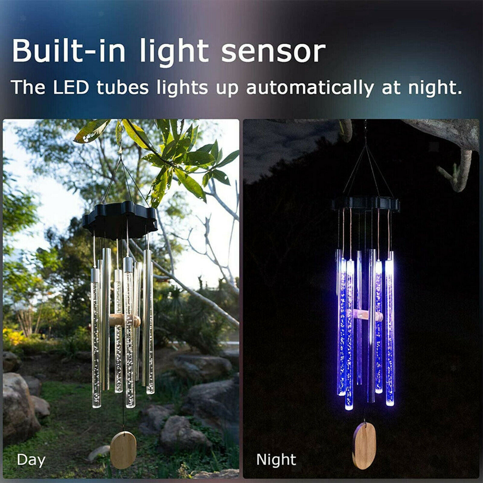 Solar Power Wind Chimes Decoration Hanging Light Ornament Garden Patio