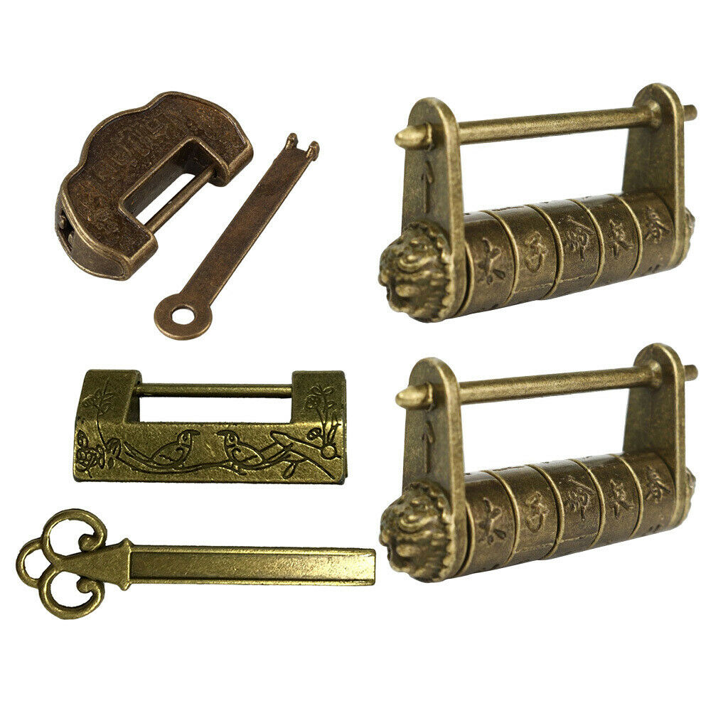 4x Classic Alloy Cabinet Door Jewelry Box Padlock Key Brass Lock Latch Hasps