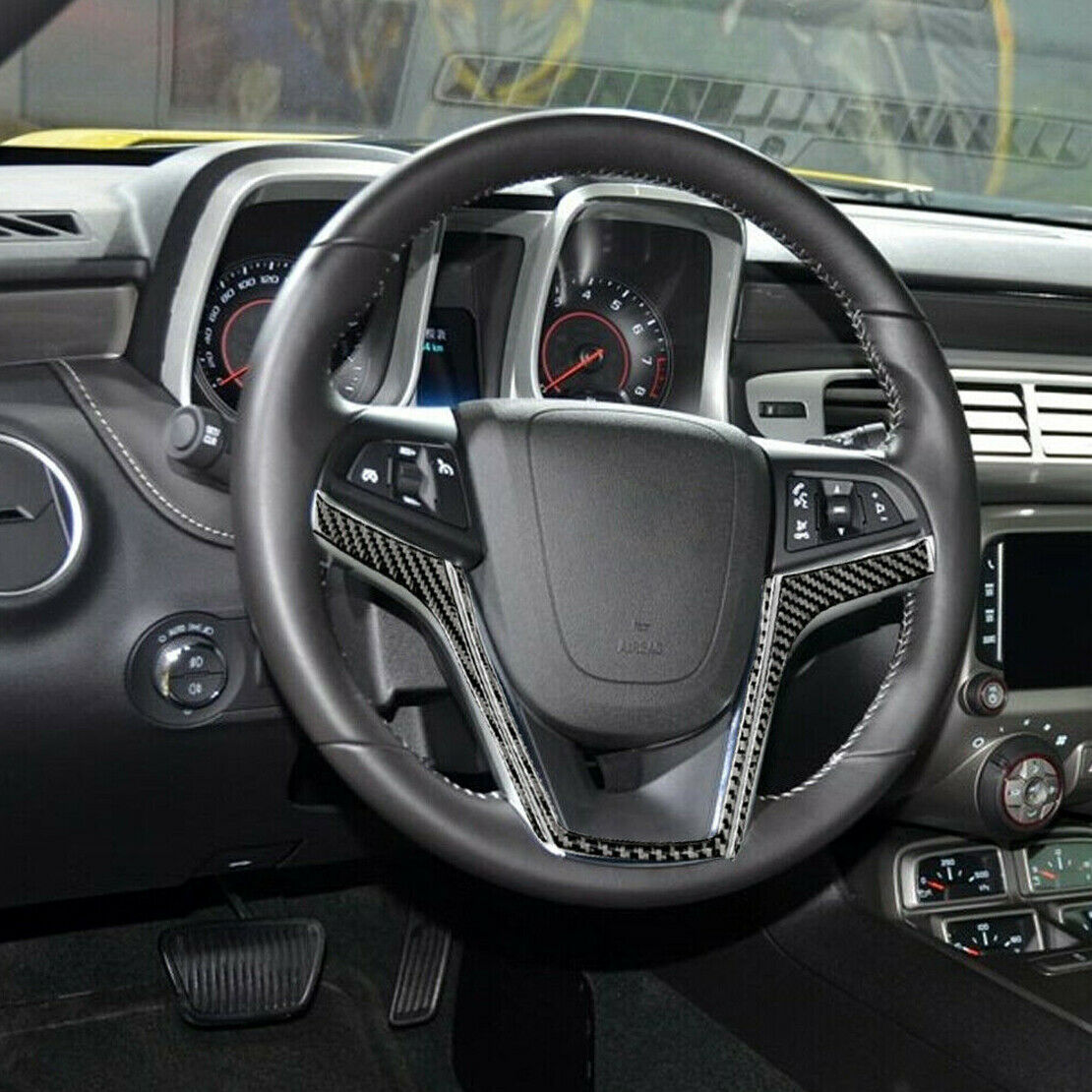 Carbon Fiber Steering Wheel Cover Trim Frame Fit For Chevrolet Camaro 10-15 New