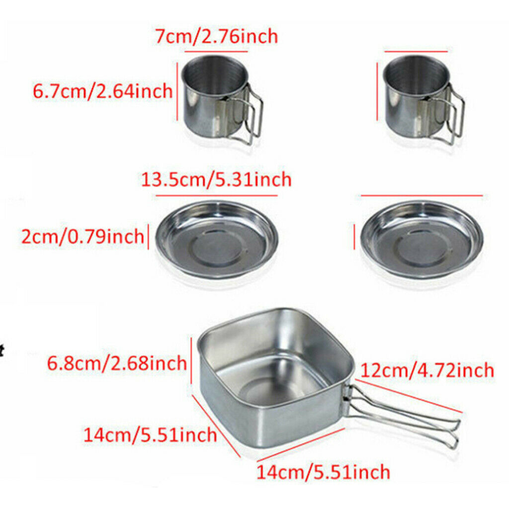 6pcs Camping Cookware Picnic Cooking Wok Stock Pot Cups Plate Tableware Sets