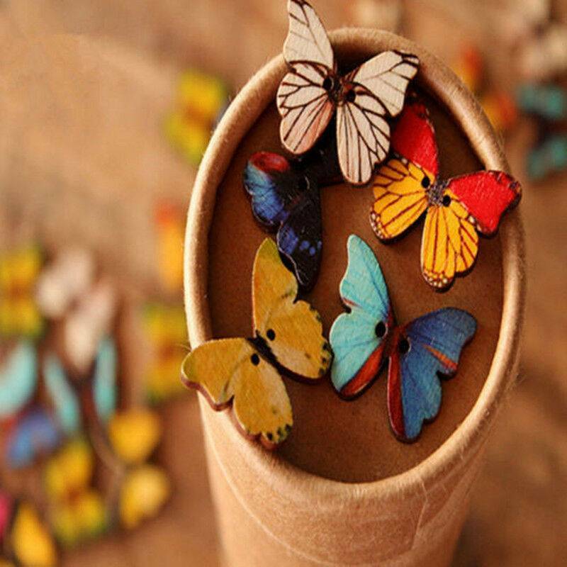 2-Holes Mixed Bulk Butterfly Phantom Wooden Sewing Buttons Scrapbooking DIY 50X