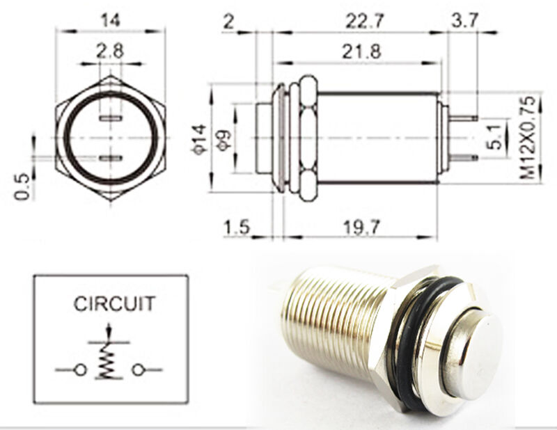 1pc Metal High Flush Push Button Waterproof Self-Locking Switch 12mm QN12-D2 New