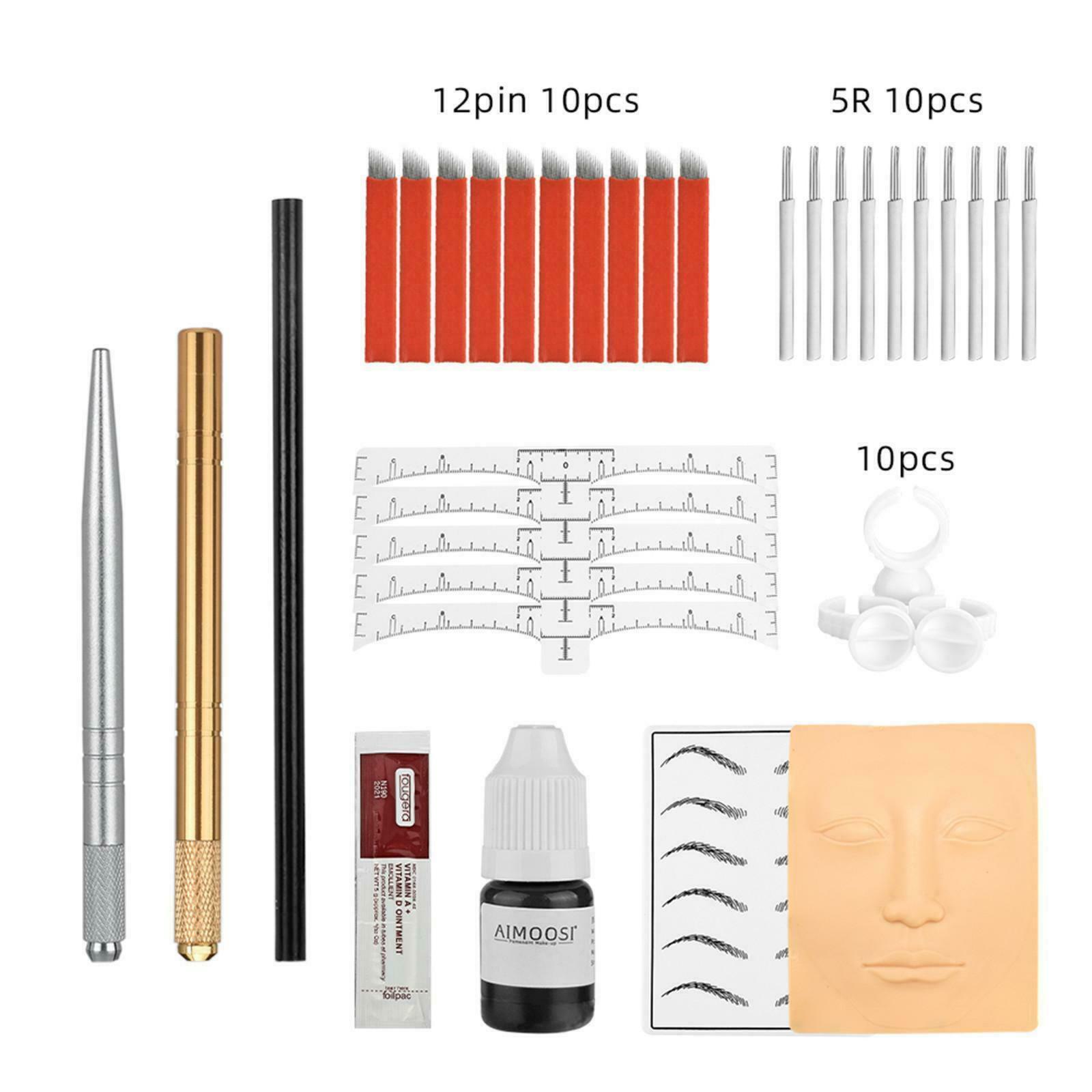 Permanent Eyebrow Tattoo Practice Kit Set Needle Pigment Ink Practise Skin