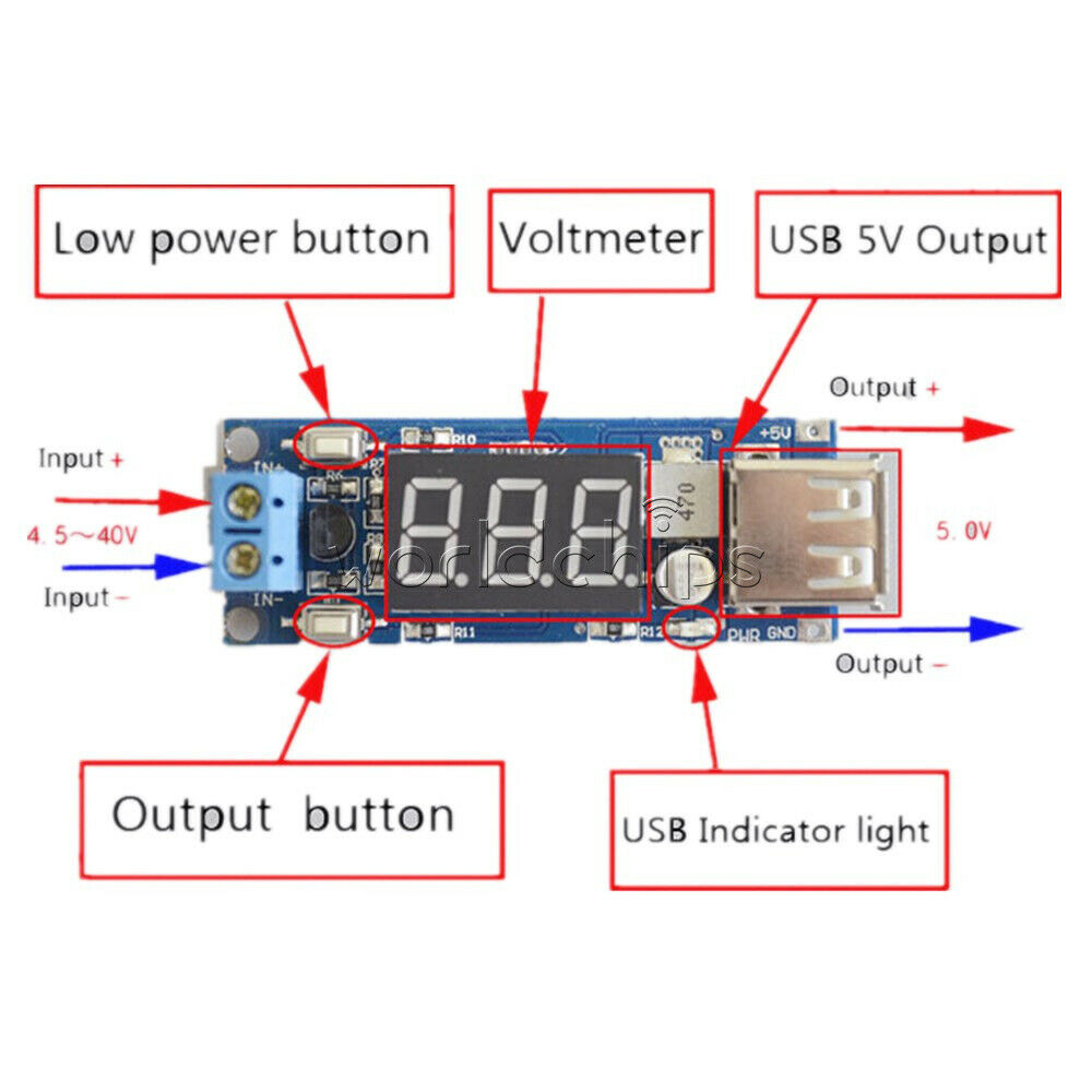 2 in1 4.5-40V DC To 5V 2A USB Charger DC-DC Step-Down Converter Voltmeter Module